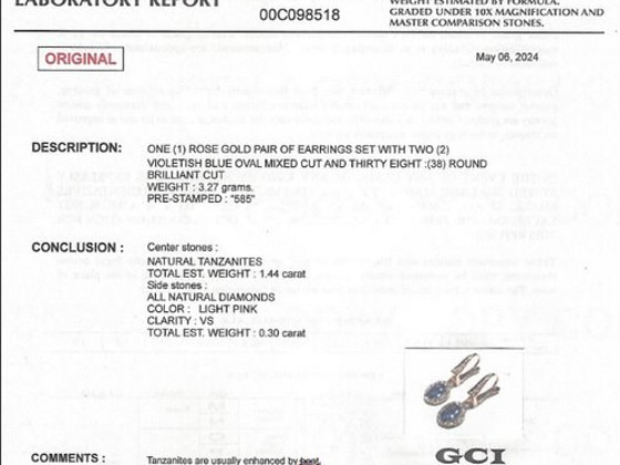 Золотые сережки с редким камнем(Танзанитом) и 38 бриллиантов
