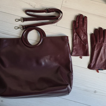 Komplekt: kott + nahast kindad