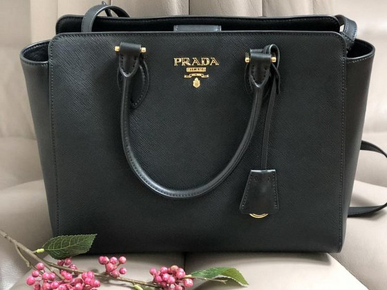 PRADA Borsa a Mano Saffiano Soft Calf Nero Originaal