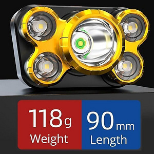 Налобный фонарь 5xLED XP-E, перезаряжаемый через USB (2 фото из 9)