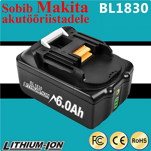 Аккумулятор Makita BL1830, Li-ion 6.0Ah/18V, копия (2 фото из 10)