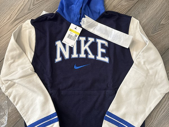 Nike retro логотип флисовая худи в цветах белый/темно-синий