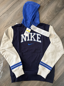 Nike retro logo fleece colourblock hoodie in off white/ navy (1 foto / 1)