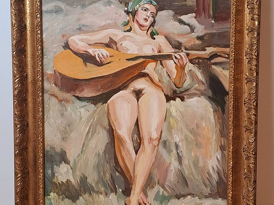 Обнажённая с мандолиной. Масляная живопись на холсте, в раме