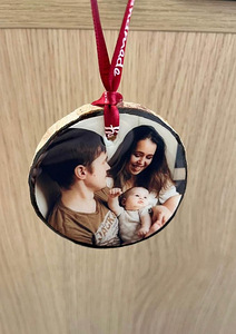 Деревянные елочные игрушки с фото, украшения, подарок. (3 фото из 8)