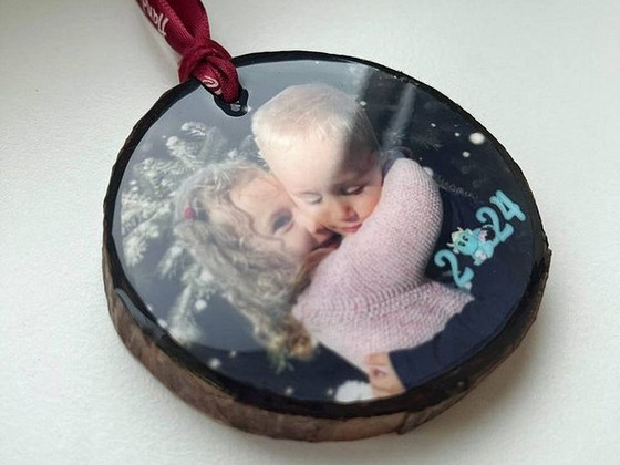 Деревянные елочные игрушки с фото, украшения, подарок.