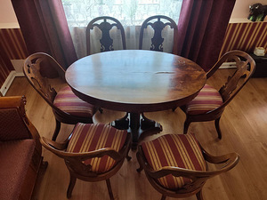 Biidermeier stiilis söögilaud ja kuus tooli (3 foto / 6)