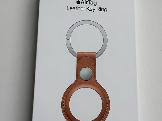 Apple AirTag Leather Key Ring , Saddle Brown