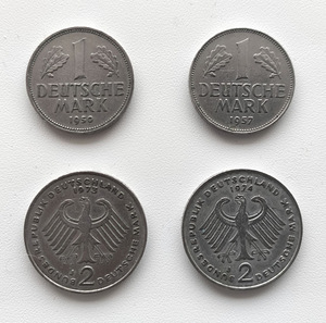 Немецкие монеты 1950, 1957, 1973, 1974 (1 фото из 2)