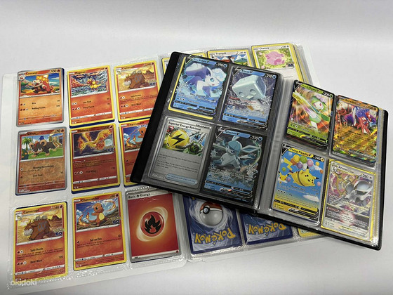 Pokemoni kaardid, kiled ja kogumisraamatud.