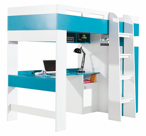 Двухъярусная кровать Mobi 20, 200x90 см, белый/синий (2 фото из 3)