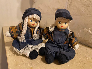 Vintage Pair Of Hansel and Gretel Dolls Porcelain Head Cloth (1 foto / 9)