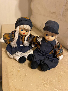 Vintage Pair Of Hansel and Gretel Dolls Porcelain Head Cloth (2 foto / 9)