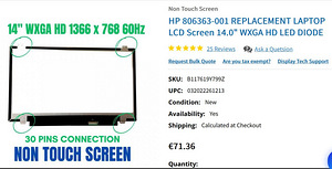 HP Elitebook 840 14" LCD экран 30-pin LED (3 фото из 5)