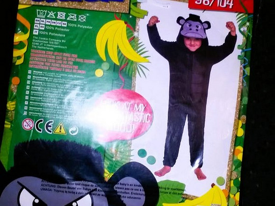 King Kong pehme fliisist kombee-karnivalikostuum, 98-104