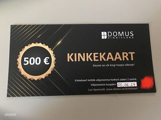 Domus kinnisvara kinkekaart 500€