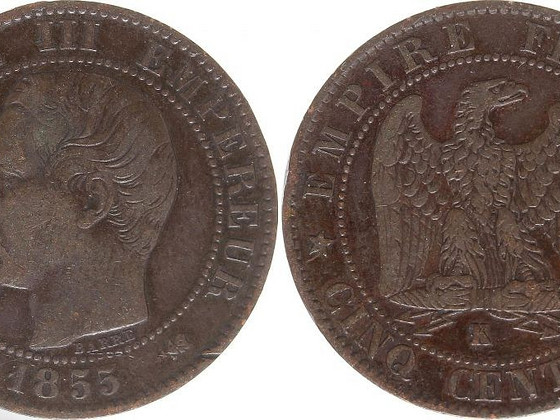 Pièce France 5 Centimes Napoléon III - Tête Nue -1855 K Bord