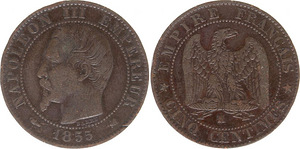 Pièce France 5 Centimes Napoléon III - Tête Nue -1855 K Bord (1 foto / 1)