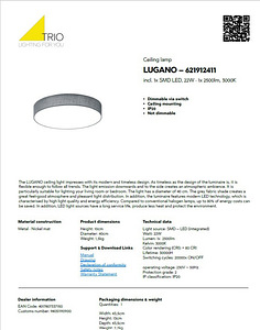 Valgust lagi Trio Lugano 621912411, 22 W, 2200 Lm, LED, 3000 (1 foto / 4)