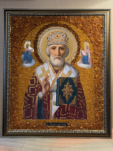 Ikoon "Püha Nikolai Imetegija" looduslikust merivaigust (1 foto / 6)