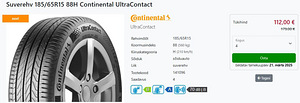 Suverehvid (nagu uued) Continental Ultracontact 185 65 R15 (6 foto / 6)