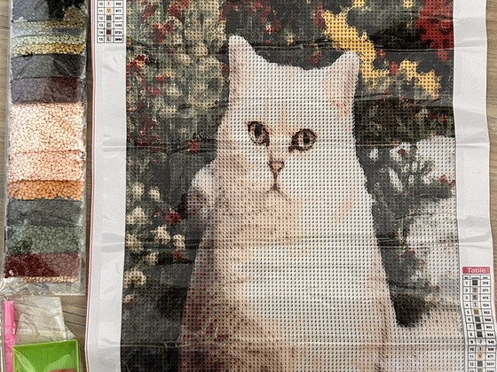Алмазная мозаика 30x40см Новая, кот в цветочном саду
