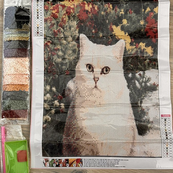Алмазная мозаика 30x40см Новая, кот в цветочном саду