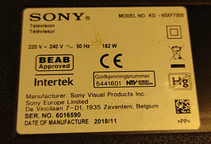 Emaplaat SONY KD-65XF7003 (5 foto / 5)