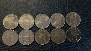 Шведские монеты 1 крона 10 шт. (2 фото из 2)