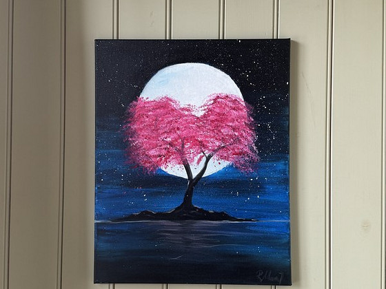 Akrüülmaal "Roosa puu", 50x40cm , raamil
