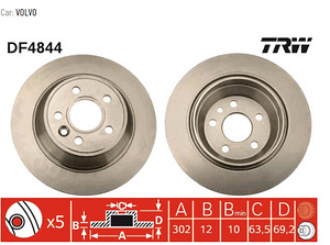 Tagumiste piduriketaste komplekt Volvo TRW DF4844 (2 foto / 2)