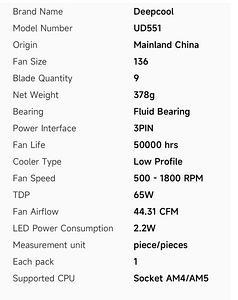 DeepCool GPUD551 ARGB CPU Cooler AMD AM4/AM5 65w (3 фото из 3)