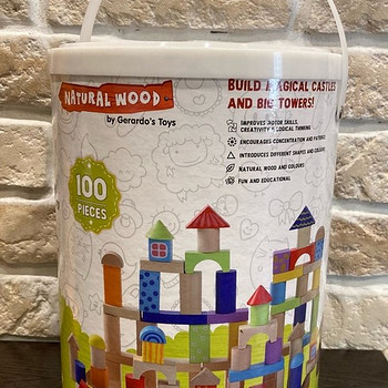 Kuubikud kujunditega, värvilised, naturaalne puit 100 tk.