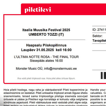 2 билета на Итальянский Музыкальный Фестиваль 2025 UMBERTO TOZZI (IT)