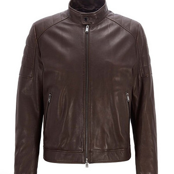 Hugo Boss Regular-fit Blouson Leather Jacket , Dark Brown