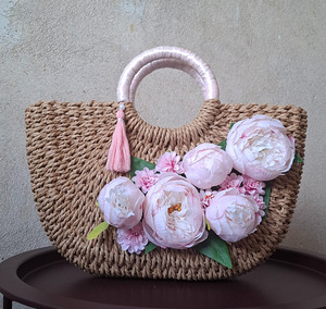 Boho-stiilis pojengidega raffiakott | Punutud suvekott | (6 foto / 6)