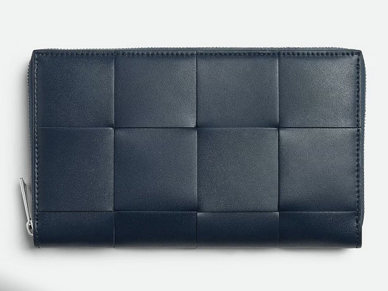 Bottega Veneta Cassette Zip Around Wallet , Deep Blue