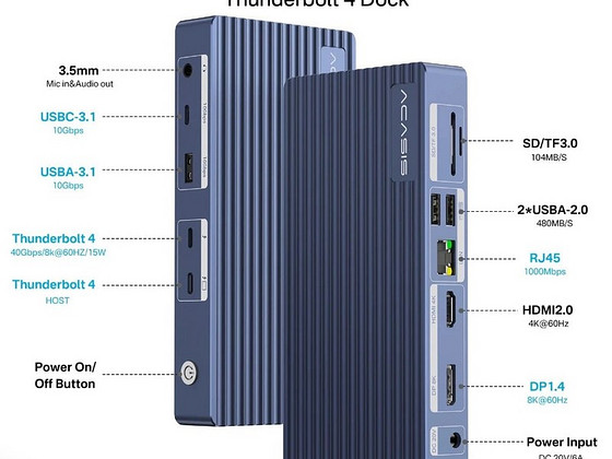 Acasis 11 Ports 40Gbps Thunderbolt 4 Docking Station