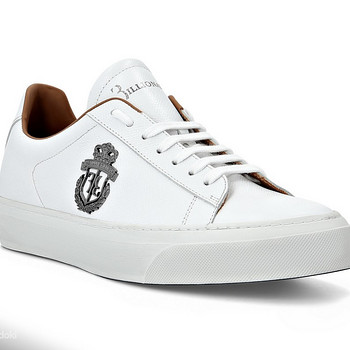 Billionaire Leather Lo-Top Sneakers Crest , White
