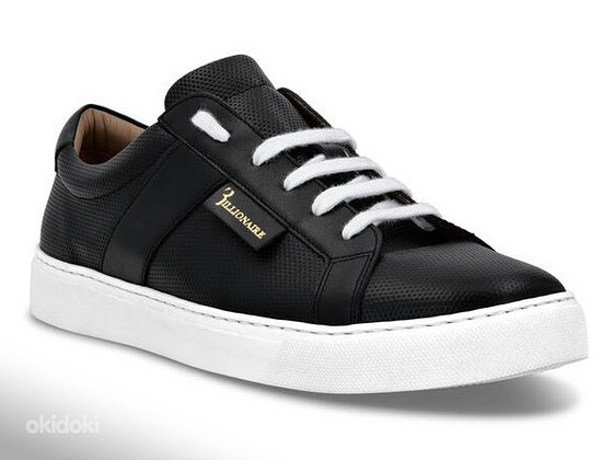 Billionaire Leather Lo-Top Sneakers , Black