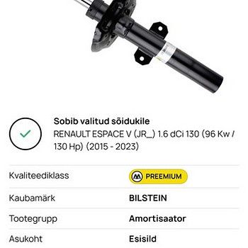 Bilstein амортизаторы для Renault Espace V