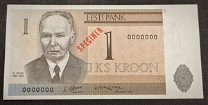 Eesti Kroon 1-500 , AA000000 seeria - proov (4 foto / 10)