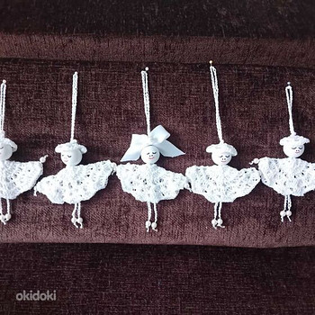 Вязаные рождественские украшения, ангелы, 5 шт