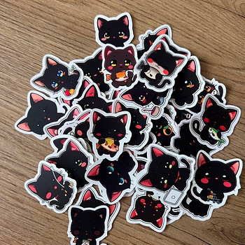 Милые наклейки с чёрными котиками, упаковка 50 шт