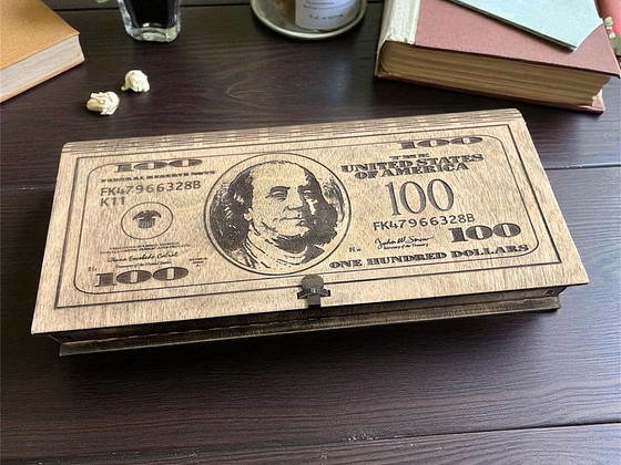 Подарочная коробка “100 $” из фанеры – оригинальный подарок