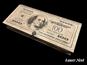 Подарочная коробка “100 $” из фанеры – оригинальный подарок (2 фото из 4)