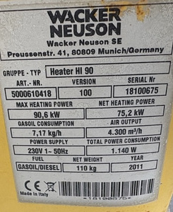 Дизельная тепловая пушка 90 кВт Wacker Neuson (6 фото из 6)