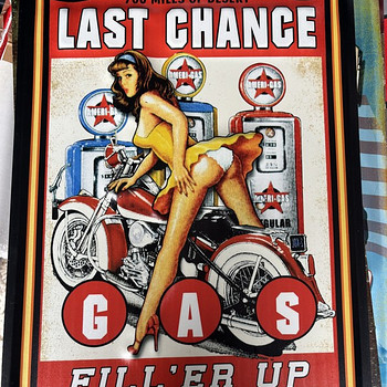 Last Chance Fill er Up Tin Sign Retro motorcycle harley bike