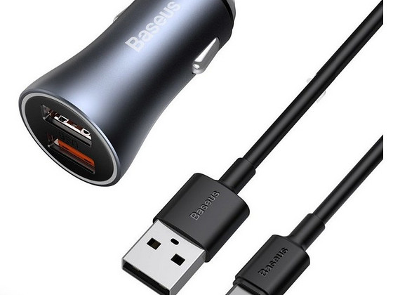 Baseus 40W HIGH POWER Dual Quick Car Charger  USB+ USB-C , cable USB to USB-C 1m