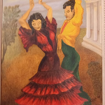 ÖLJYVÄRI MAALAUS FLAMENCO TANSSIJAT ESPANJA LE KJEFF